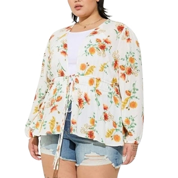 TORRID ☆ SPRING FLOWERS ☆ WASHABLE GAUZE ☆ OVER-BLOUSE ☆ NWT - Picture 5 of 9